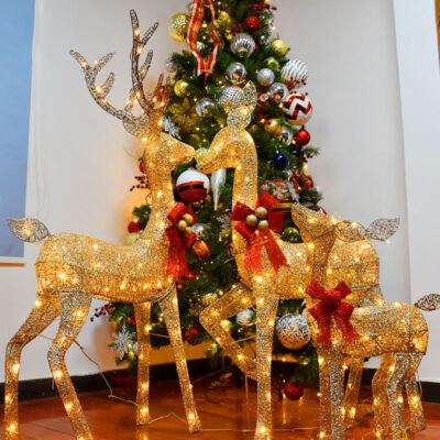 Christmas Decoration Ornaments 30 40 50 CM Gold Deer Elk Led Light Xmas Tree Scene Room 6