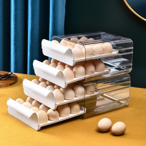 Lebokose la Polokelo ea Mahe Terei ea Lehe e Habeli e Tsebahalang ka Moea PET 32 Grids Fresh Preservation Egg Organizer 1