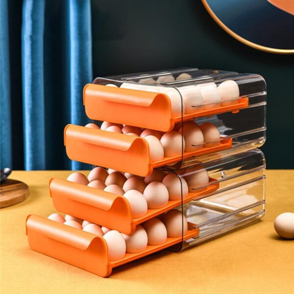 Lebokose la Polokelo ea Mahe Terei ea Lehe e Habeli e Tsebahalang ka Moea PET 32 Grids Fresh Preservation Egg Organizer