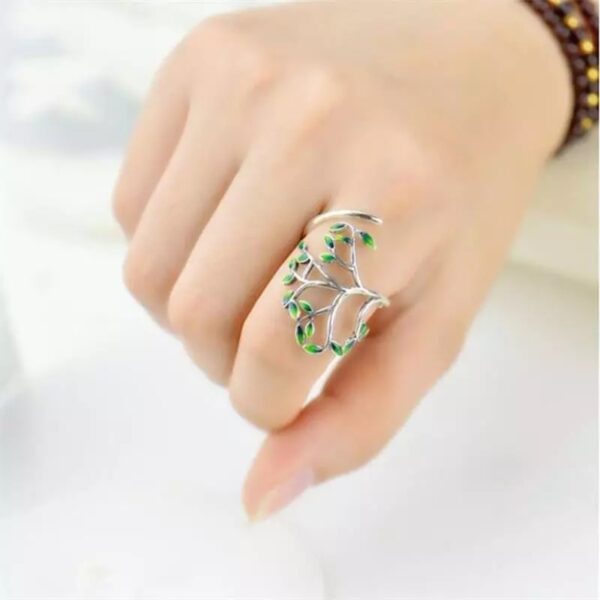 Fashion Natural Style Green Branches Leaves Adjustable Opening Rings Fashion Women Ring Party Jewelry Gifts For 3