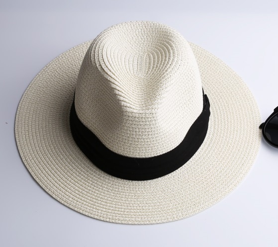 LNPBD Summer fashion white flat brim wide brim women s strawhat women s jazz fedoras hat 6