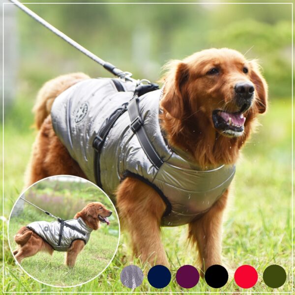 Large Pet Dog Jacket With Harness Winter Warm Dog Clothes For Labrador Waterproof Big Dog Coat 1