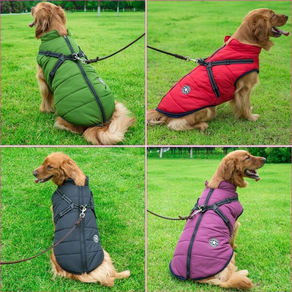 Large Pet Dog Jacket With Harness Winter Warm Dog Clothes For Labrador Waterproof Big Dog Coat 2