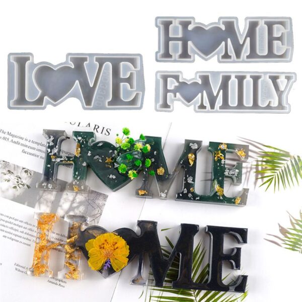 Love Home Family Silikonazko Moldea Maitasun Erretxina Moldea Maitasun zeinua Hitzaren Moldea Epoxi Erretxina Moldeak 2erako