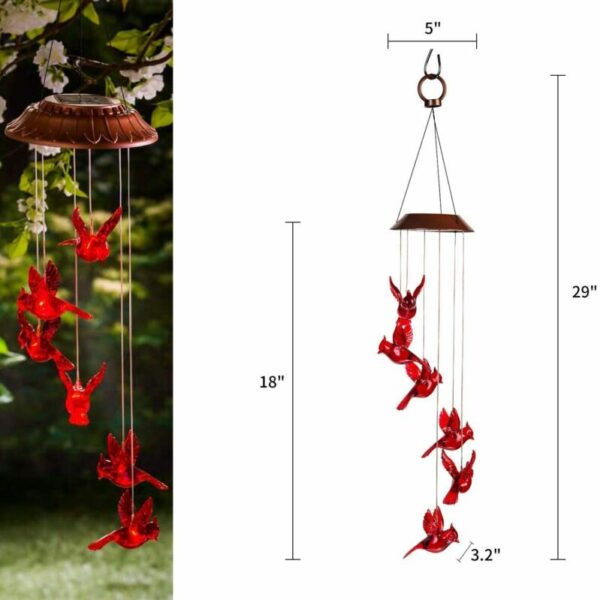 Solar Cardinal Red Bird Wind Chime LED Lights Spinners Spiral String Hanging Outdoor Garden Home Wall 1
