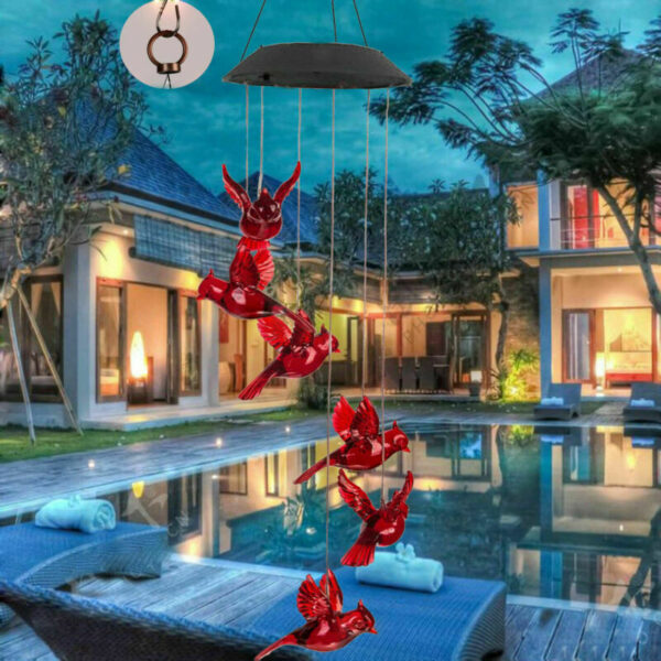 Solar Cardinal Red Bird Wind Chime LED Lights Spinners Spiral String Hanging Outdoor Garden Home Wall 2