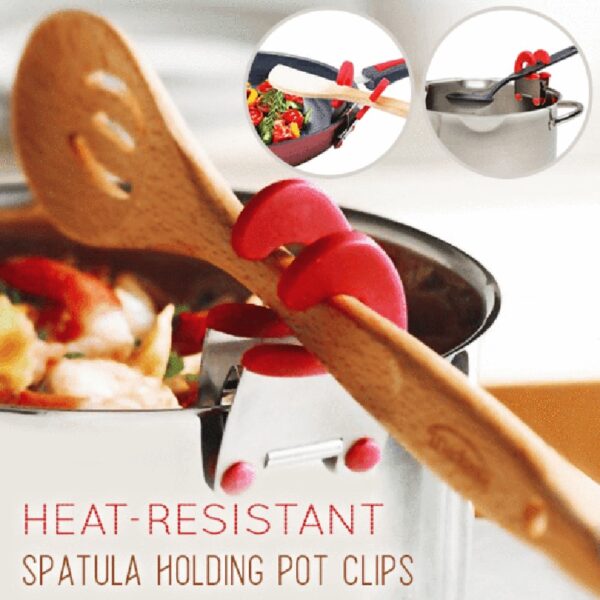 ស្លាបព្រាដែលធន់នឹងកំដៅដែកអ៊ីណុក Rest Spatula Holder Hot Pot Clipper Mess Free Kitchen Gadgets 3