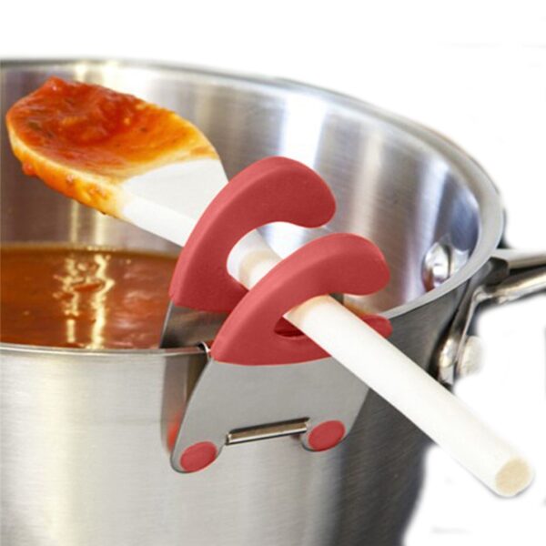 ដែកអ៊ីណុកដែលធន់ទ្រាំនឹងកំដៅ ស្លាបព្រា Rest Spatula Holder Hot Pot Clipper Mess Free Kitchen Gadgets