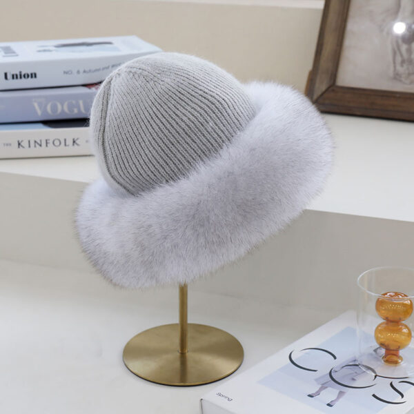 2021 Korean Warm Wool Hats Ear protection Soft Fox Fur Hat Knitted fur Cap Women New 1