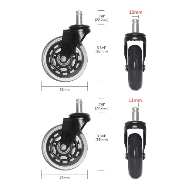 5PCS Office Chair Caster Wheels 3 Inch Swivel Rubber Caster Wheels Replacement Soft Safe Rollers Furniture 5
