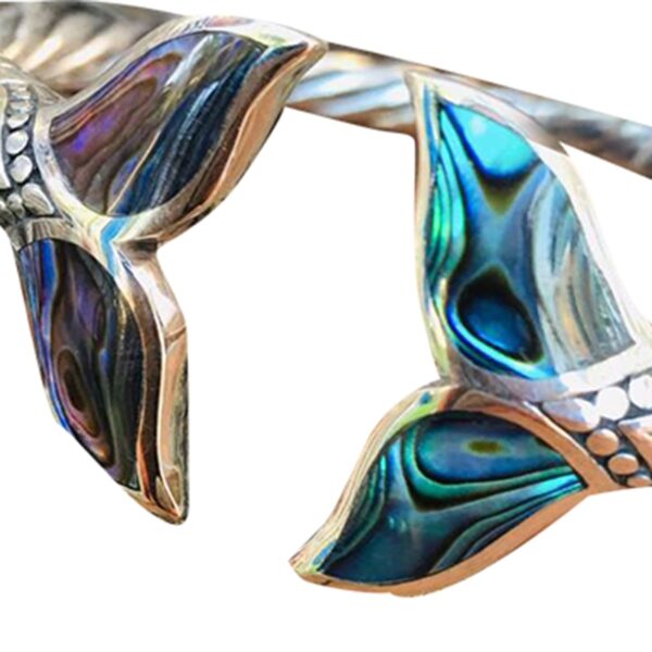 Abalone Shell and Mermaid Tail Bangle Bracelet Adjustable Open Hand Chain for Women Girls LL 17 3