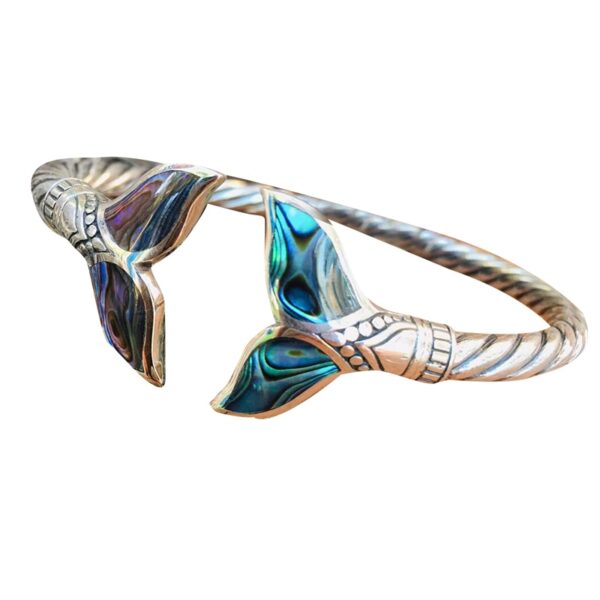 Abalone Shell and Mermaid Tail Bangle Bracelet Adjustable Open Hand Chain for Women Girls LL 17 5