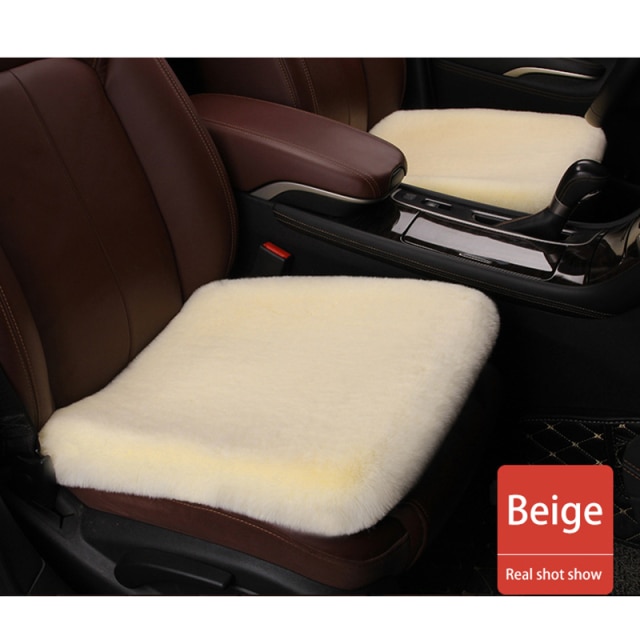 2pcs Beige Short Plush Car Seat Cushion, Thickened Warm Slip