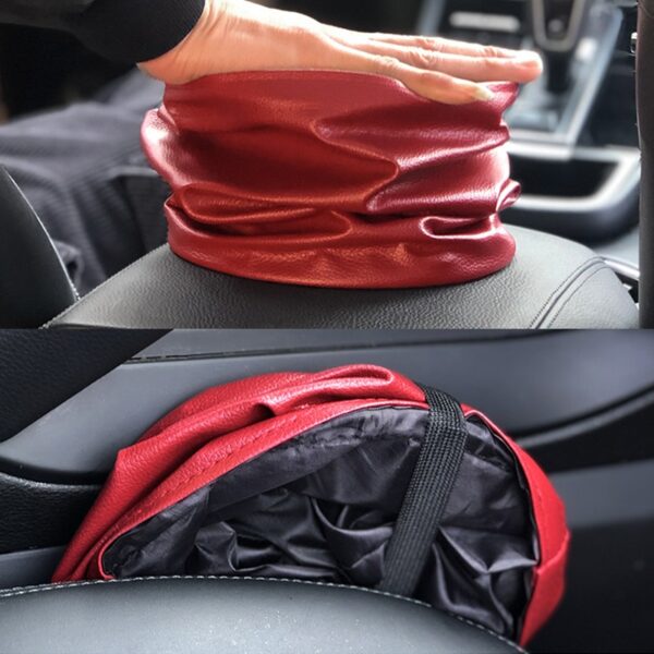 Car Trash Can Foldable Leather Leak Proof Waterproof Car Dust Bin Bucket Hanger Garbage Container Pocket 4