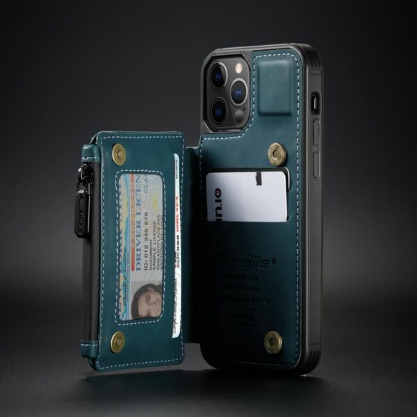 Kutia e pasme e lëkurës CaseMe Retro për iPhone 13 12 11 Vende për kartën e portofolit Pro Max për 2