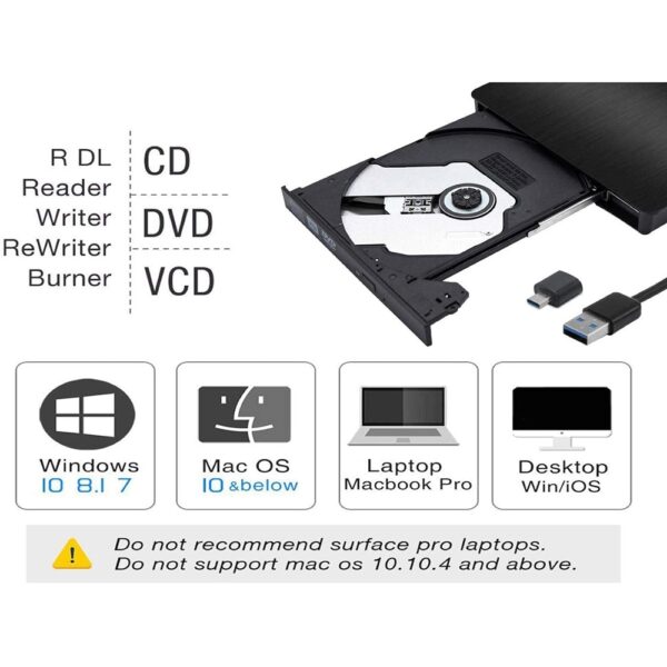 Disku i jashtëm i CD DVD-së USB C Shkrues Lloji C USB 3 0 CD DVD RAM Burner 3