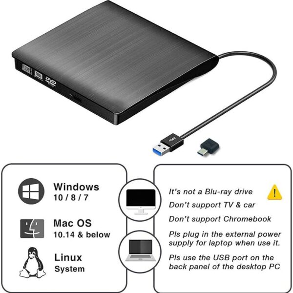 External CD DVD Drive USB C Writer Type C USB 3 0 CD DVD RAM Burner 4