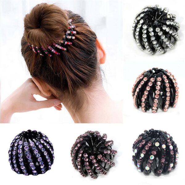 Fashion Women Bun Crystal Hair Claw Horsetail Buckle Hair Clip Bird Nest Expanding Hair Accessories Female 1