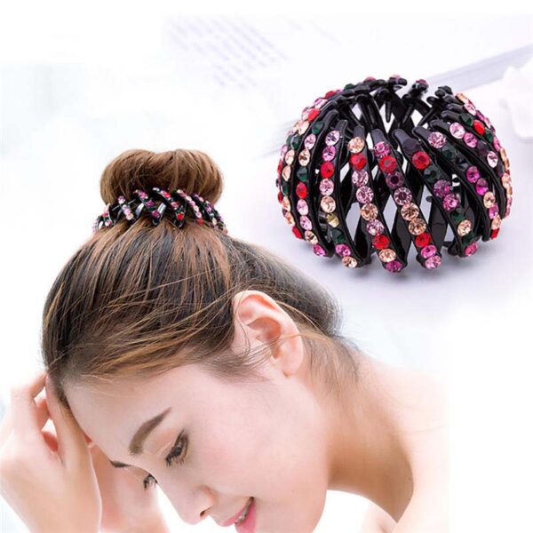 Fashion Women Bun Crystal Hair Claw Horsetail Buckle Hair Clip Bird Nest Expanding Hair Accessories Female 3