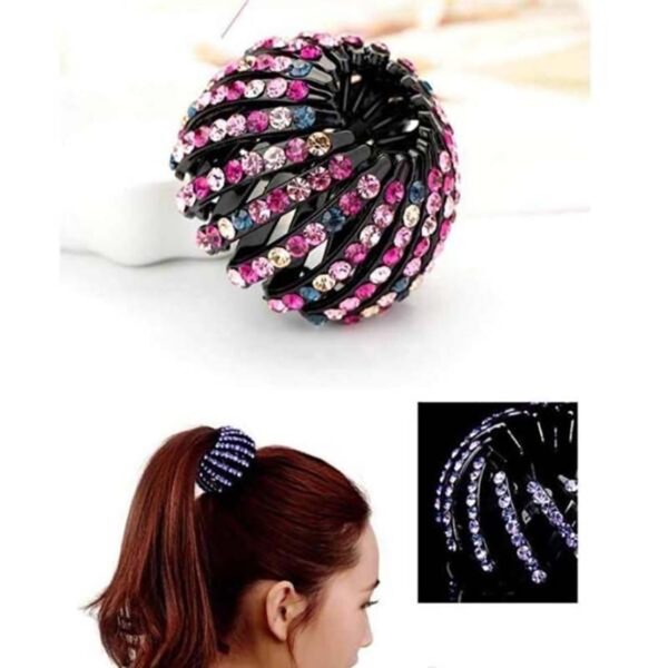Fashion Women Bun Crystal Hair Claw Horsetail Buckle Hair Clip Bird Nest Expanding Hair Accessories Female 4