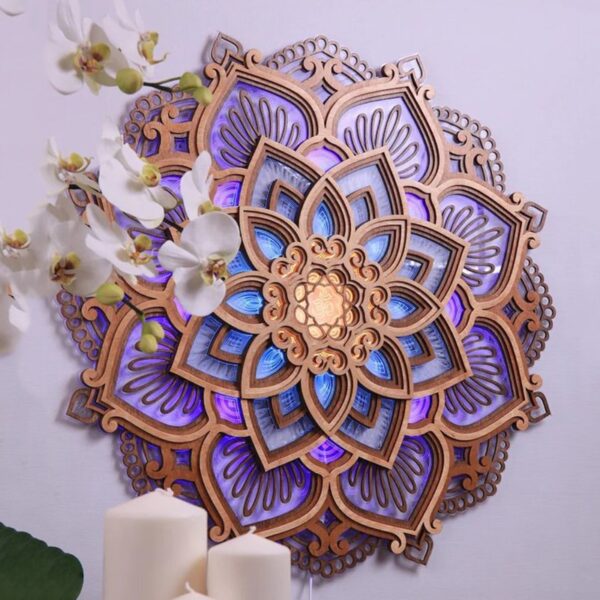 Mandala Yoga Room Night Light LED Multilayered Laser Cut Carved Light LED Elegant Wooden Mandala Hanging 2