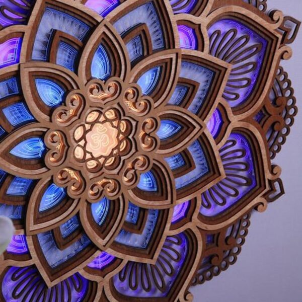 Mandala Yoga Room Night Light LED Multilayered Laser Cut Carved Light LED Elegant Wooden Mandala Hanging 3