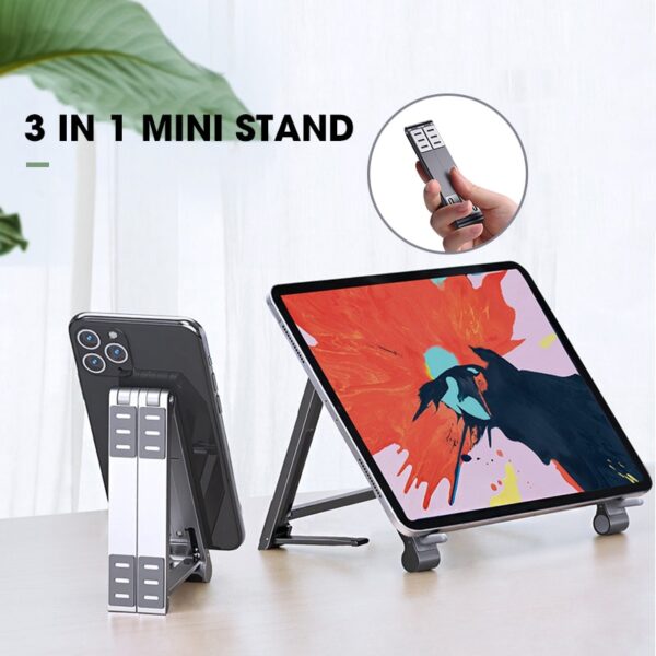 Xwediyê Mini Laptop-ê Birêkûpêk Standa Têlefonê ya Berbiçav Piştgiriya 3in1 Xwediyê Standê Notebook Ji bo Macbook iPhone