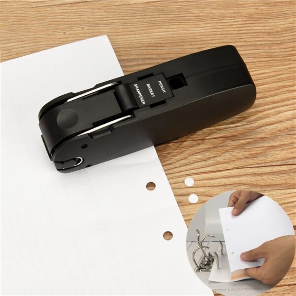 Multifunctional 7 in 1 Mini Stapler Remover Scissors Ruler Hole Punch Pencil Sharpener Cutter Portable Tools 3