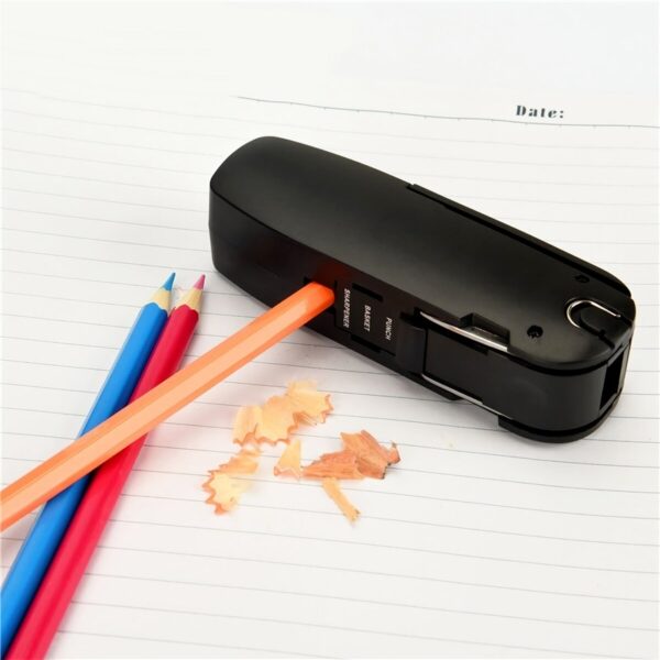 Multifunctional 7 in 1 Mini Stapler Remover Scissors Ruler Hole Punch Pencil Sharpener Cutter Portable Tools 5