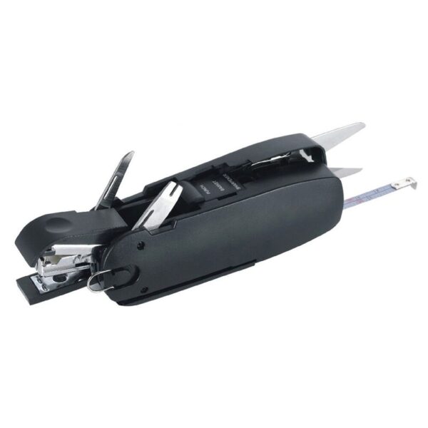 Multifunctional 7 in 1 Mini Stapler Remover Scissors Ruler Hole Punch Pencil Sharpener Cutter Portable Tools