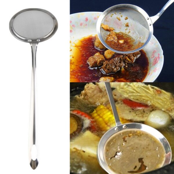New Multi functional Filter Spoon With Clip Food Kitchen Oil Frying BBQ Filter Stainless Steel Clamp 5