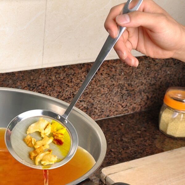 New Multi functional Filter Spoon With Clip Food Kitchen Oil Frying BBQ Filter Stainless Steel Clamp