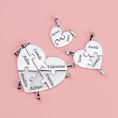 PolishedPlus Heart Shape Splicing Pendant Puzzle Necklace Keychain Keyring Custom Family Friends Names Men Women Jewelry 4