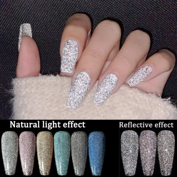 SKVP Reflective Diamond Gel Nail Polish 8ML Sparkling Glitter Laser Nail Gel Art Semi Permanent Top 6