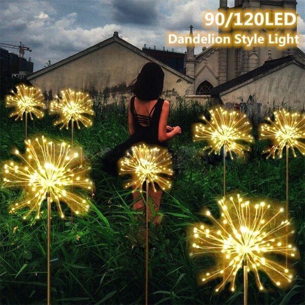 Solar Powered Outdoor Grass Globe Dandelion Fireworks Lamp Flash String 90 120 150 LED For Garden 1