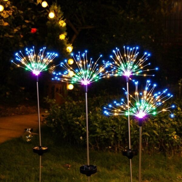 Solar Powered Outdoor Grass Globe Dandelion Fireworks Lamp Flash String 90 120 150 LED For Garden 4