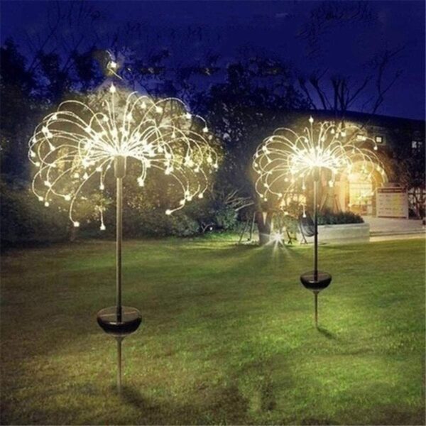 Solar Powered Outdoor Grass Globe Dandelion Fireworks Lamp Flash String 90 120 150 LED For Garden