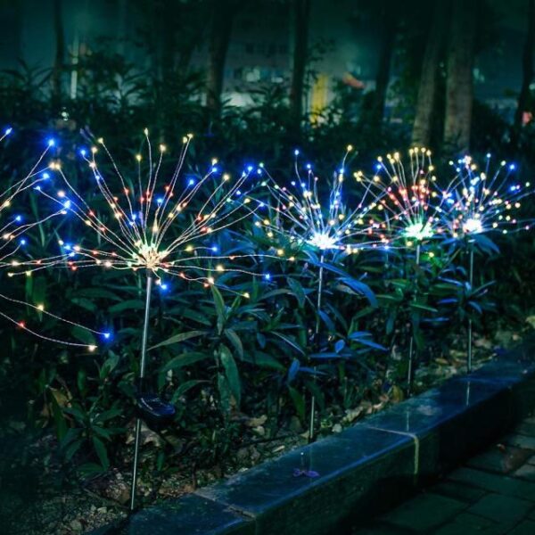 Solar Powered Outdoor Grass Globe Dandelion Fireworks Lamp Flash String 90 120 150 LED For