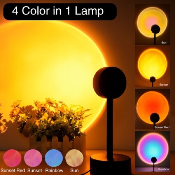 USB Rainbow Sunset Red Projector Led Night Light Sun Projection Desk Lamp for Bedroom Bar