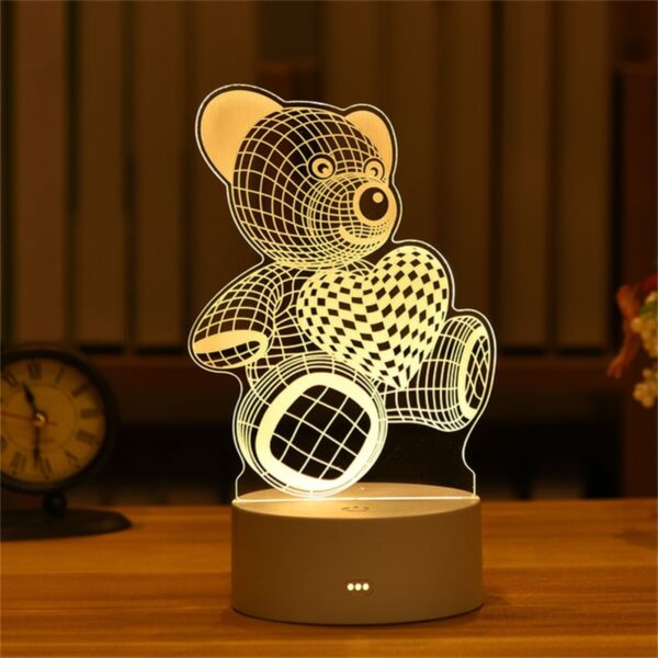 Valentines Day Gift Love Rabbit Bear Kids Night Light Led Wedding Bedroom Nightlight Decor Light 3D 4