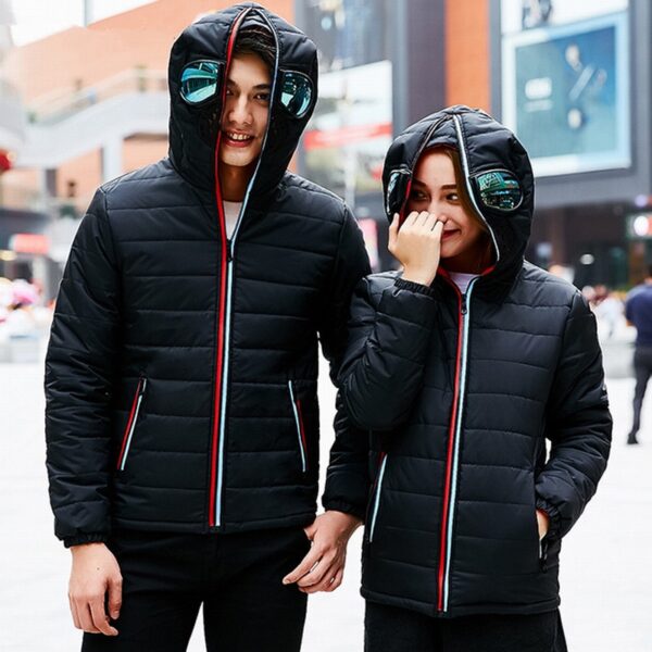 Winter New Men Solid Color Parkas Quality Brand Mens Warm Thick Jacket Male Hooded with Glasses