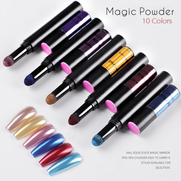 1pcs Magic Mirror Nail Powder Cushion Pen Holographic Laser Nail Art Glitter Solid Chrome Pigments UV 1