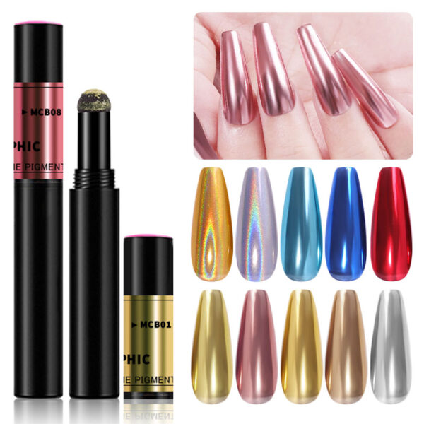 1pcs Magic Mirror Nail Powder Cushion Pen Holographic Laser Nail Art Glitter Solid Chrome Pigments UV 5