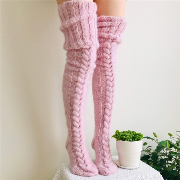 2020 Warm Thigh High Stockings For Ladies Girls New Knee Stockings Women Winter Sexy Knitted Solid 4