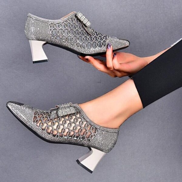 2021 Autumn Women Naked Boots Sexy Hollow out Rhinestone Mesh Shoes Fashion Summer Heels Pointed toe 1