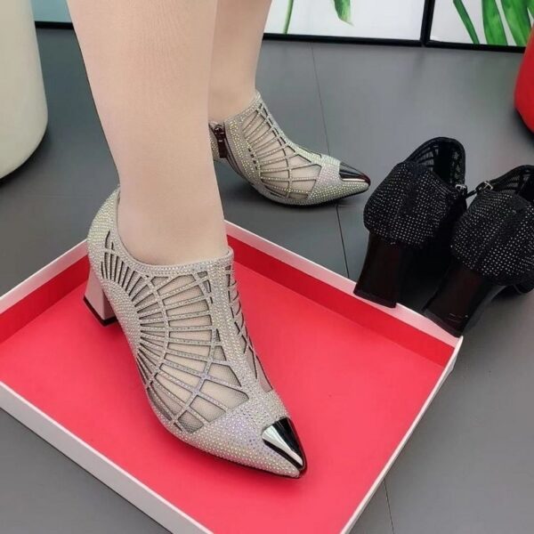 2021 Autumn Women Naked Boots Sexy Hollow out Rhinestone Mesh Shoes Fashion Summer Heels Pointed toe 2