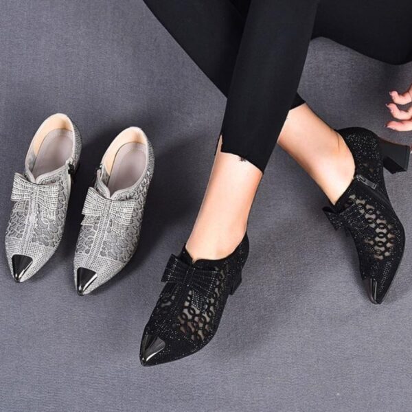 2021 Autumn Women Naked Boots Sexy Hollow out Rhinestone Mesh Shoes Fashion Summer Heels Pointed toe