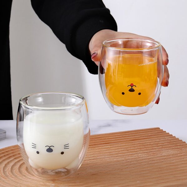 250ML Creative INS Coffee Mug Double Wall Milk Cup Cute Glass Kawaii Juice Vaso Gato Oso 2