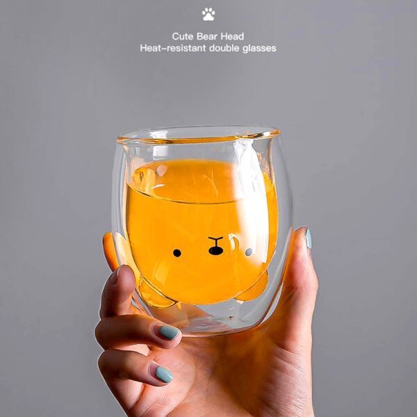 250ML Creative INS Coffee Mug Double Wall Milk Cup Cute Glass Kawaii Juice Vaso Gato Oso 3