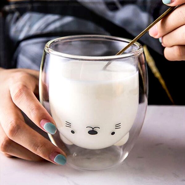 250ML Creative INS Coffee Mug Double Wall Milk Cup Cute Glass Kawaii Juice Vaso Gato Oso 4